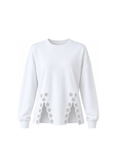 Laluvia Beyaz Taş İşlemeli Sweatshirt - 261010 Siyah