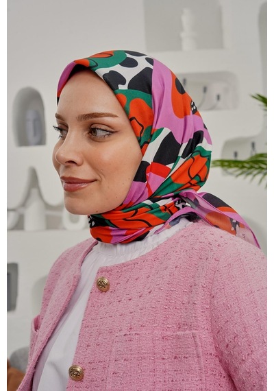 Afvente Yaprak Desen Pembe Soft Pamuk Eşarp