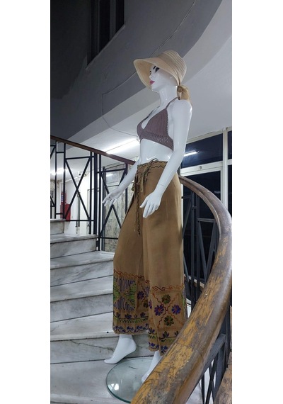 Eren Style Otantik Nakış İşlemeli Harem Şalvar Bulmaca Pantolon 103 Cm -8719 Bej