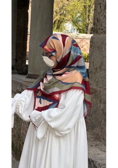 Qalortex Scarf Pamuklu Soft Rânâ Desen Eşarp-bordo