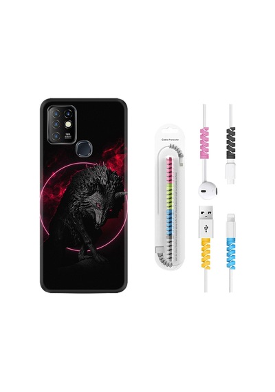 Infinix Hot 9 Kılıf Kablo Koruyuculu Black Wolf 1691
