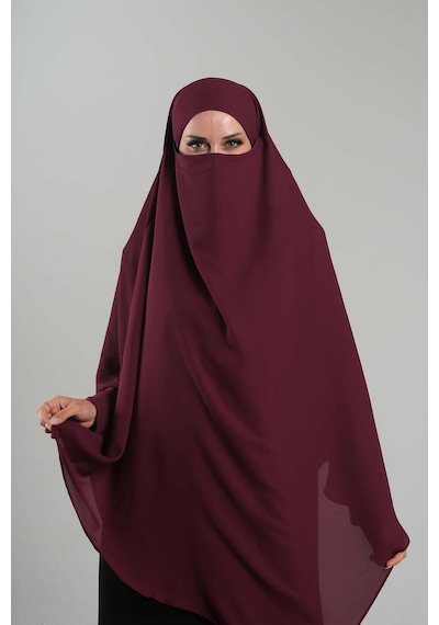 Hürrem Bone Bordo Pratik Hazır Geçmeli Tesettür Eşarp Krep Bağcıklı Çift Katlı Sufle Hijab 2314 16 Bordo