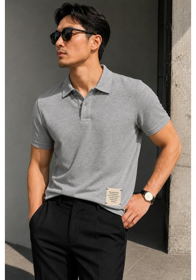 Tarz Cool Erkek Basic Polo Yaka Pamuklu Kısa Kollu Tişört Gri