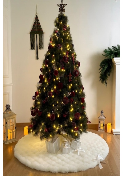 Raschel Home Bubble Beyaz Peluş Kumaş Yılbaşı Halı Altı Kumaş Yılbaşı Ağacı Etek Kumaş Yıkanabilir 100x100 Beyaz