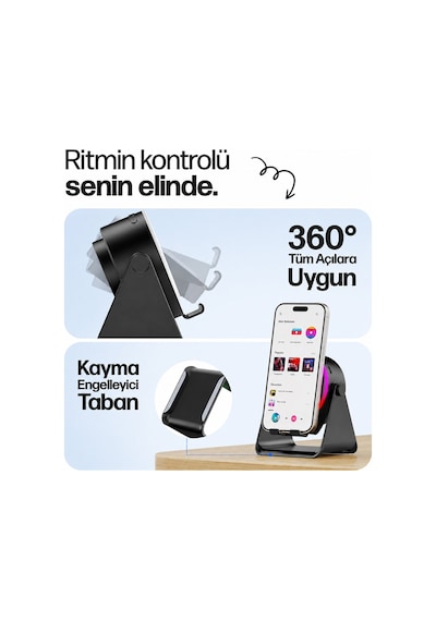Soundpad Bluetooth Hoparlör - İndüksiyon Temas Özellikli - Telefon Standlı - Type-c Şarj - Rgb Ambiyans Aydınlatma