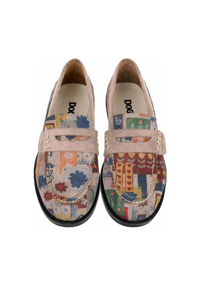 Kadın Vegan Deri Krem Loafer - Anatolian Patterns Tasarım Çok Renkli