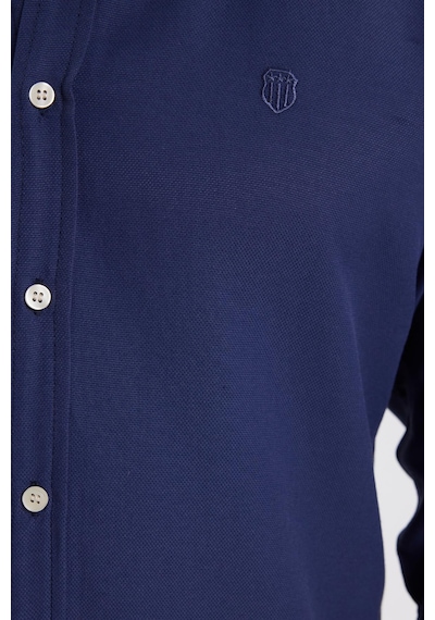 Tudors Erkek Slim Fit Dar Kesim Düz Oxford Armalı Yaka Düğmeli Lacivert Spor Gömlek-42013 Lacivert