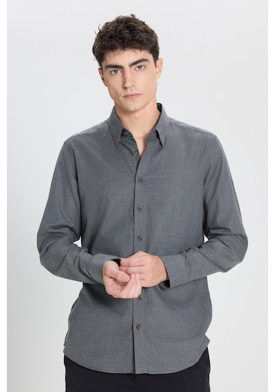 AC&Co / Altınyıldız Classics  Erkek Hakı %100 Pamuk Slim Fit Dar Kesim Düğmeli Yaka Flanel Gömlek Haki