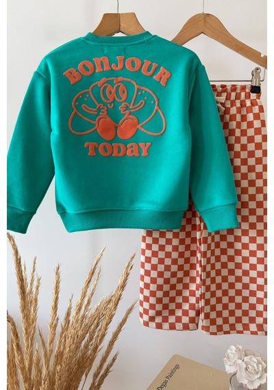 Lucco Erkek Çocuk Sırt Baskılı Sweatshirt Ve Damalı Eşofman Takım Çok Renkli