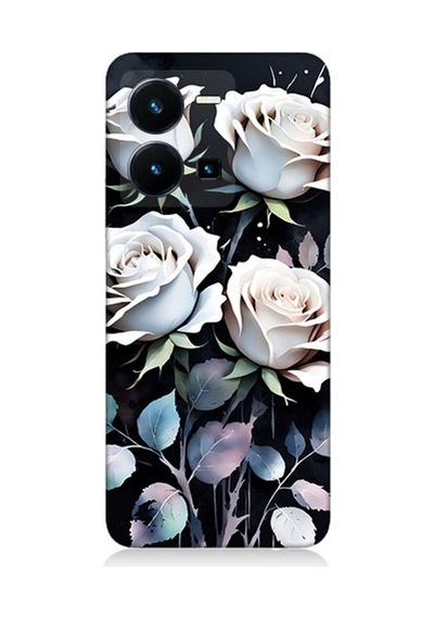 Vivo Y35 Uyumlu Beyaz Güller Sessizliği Desenli Silikon Kılıf Çok Renkli