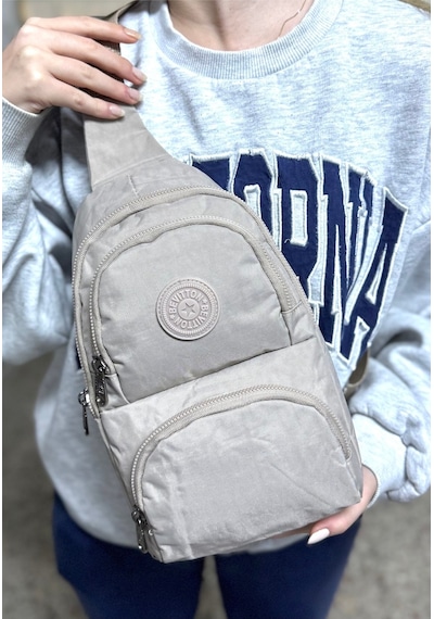 Su Geçirmez Kumaş Bej Unisex Body Bag Çapraz Omuz Çantası Bej
