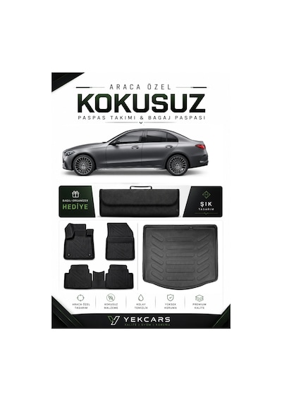 Mercedes W206 2026 Model Aracınıza Özel 4d Karbonlu Kauçuk Paspas Takımı Ve Bagaj Havuzu
