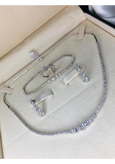 Kadın Gümüş Set - Parla Zirconia Taşlı Su Yolu Set • Işıklı Kutuda • Düğün • Nişan • Gelin Seti