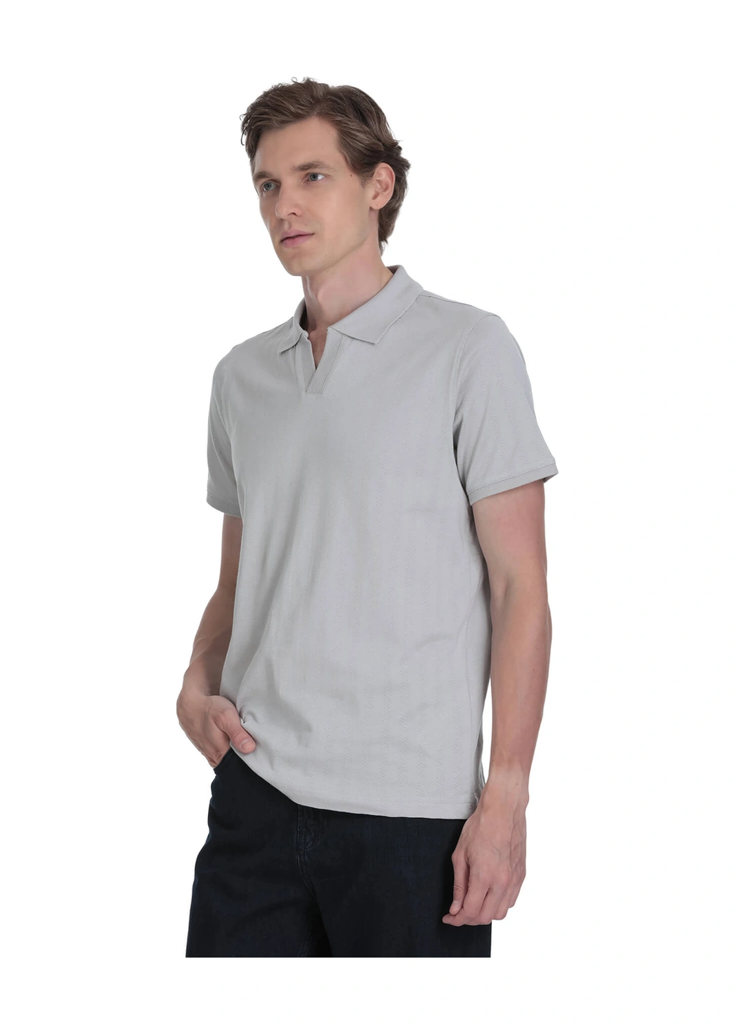 Hatemoğlu Gri Regular Fit Apaş Yaka Pamuklu Tişört 34944 567969