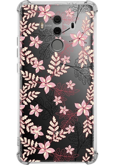 Huawei Mate 10 Pro Uyumlu Köşe Korumalı Floral Kırmızı Tasarımlı Şeffaf Silikon Kılıf Şeffaf