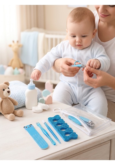 Bebek & Çocuk Tırnak Bakım Seti - Tırnak Makası, Törpü, Ayak Parmak Ayırıcı Ve Şeffaf Çantalı Manikür Seti Mavi