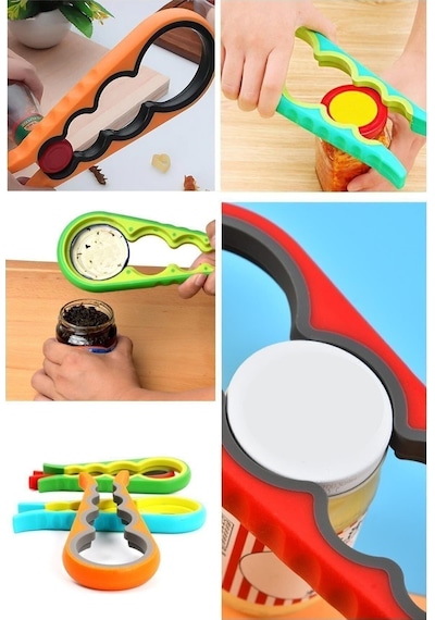 Pratik Silikon Kavanoz Kapağı Açacağı 4 Boğum Şişe Kapak Açacağı Krem Diğer