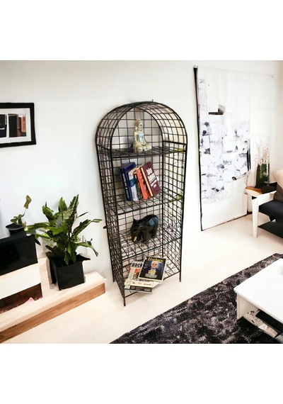 Modern Dekoratif Tel Metal Kitaplık & Çiçeklik Raf - Siyah Diğer
