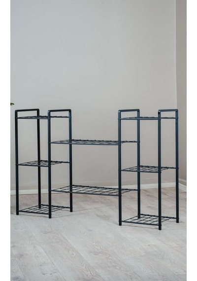 Uykula Metal Dekoratif 8 Raflı Çiçeklik Standı Saksı Standı Saksılık Siyah