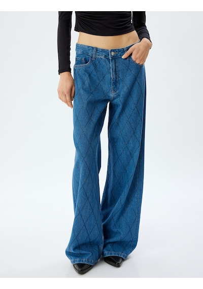 Koton Geniş Paça Kot Pantolon Standart Bel Taşlı Düğmeli Cepli - Wide Leg Jean Orta İndigo 5wal40155md İndigo Koton Geniş Paça Kot Pantolon Standart Bel Taşlı Düğmeli Cepli - Wide Leg Jean Orta İndigo 5wal40155md İndigo