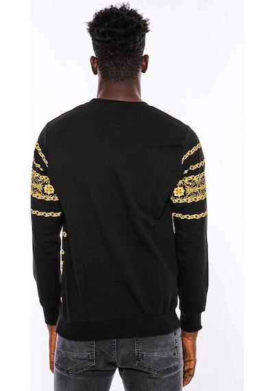 Wessi Siyah Bisiklet Yaka Baskılı Sweatshirt Siyah