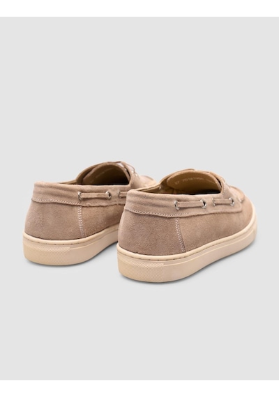 Monamae %100 Hakiki Deri Kremsüet Kadın Loafer Krem