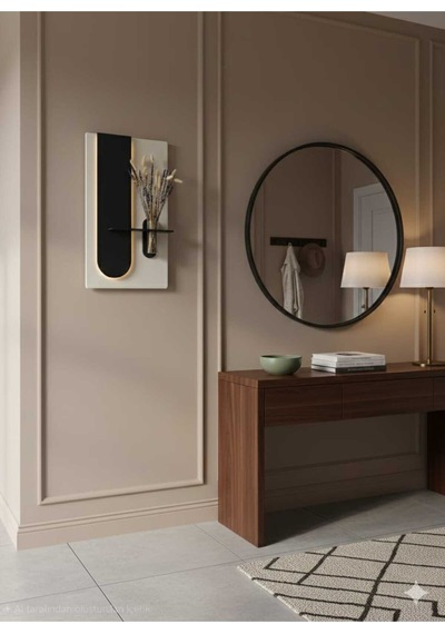 Okaliptus Ahşap Pilli Ledli İskandinav Tarzı Salon Duvar Rafı Modern Çiçeklik 40 X 70 Cm Paris Grisi - Antrasit