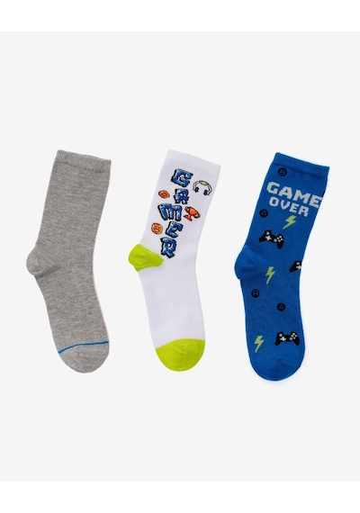 Skechers 3'lü Paket Funny Feet Uzun Çorap Büyük Erkek Çocuk Beyaz-gri-mavi Sk2520125-3474