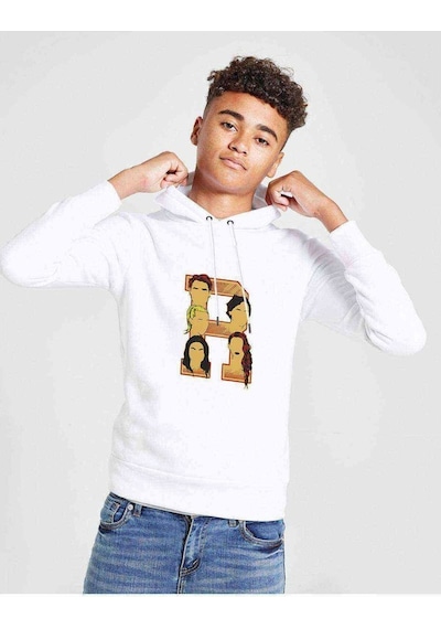 Tshirthane Riverdale R Head Baskılı Unisex Çocuk Kapüşonlu Beyaz Sweatshirt Beyaz