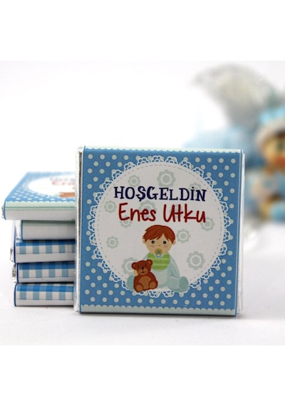 Dark Brown Hoşgeldin Bebek Çikolatası İsim Yazılabilen Hediye Çikolata EBK18 72 Adet