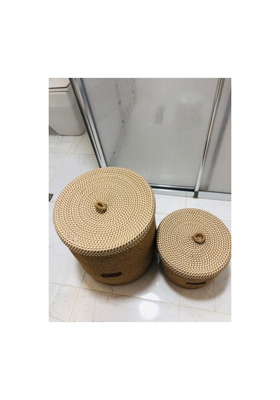 Jüt,hasır,2 Li,banyo Sepet Takımı,bohem Tarzı Banyo Takımı,iskandinav Tarzı/sepet/40x35 Hasırkrem Hasırkrem