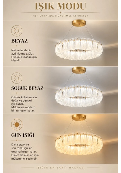 Modern Premıum Gold Sarkıt Cam Avize 3 Renk Led Aydınlatma Luxury Salon Avizesi 56w Beyaz