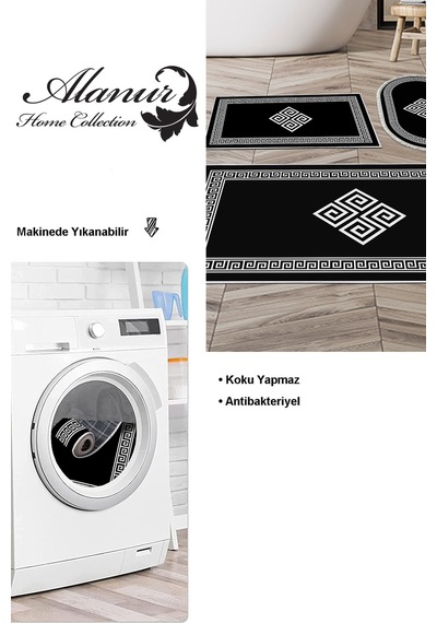 Dekoreko Kaymaz Taban Djt 3 Lü Banyo Paspas Takımı Star Pamuk Karışık Modern 656m Siyah