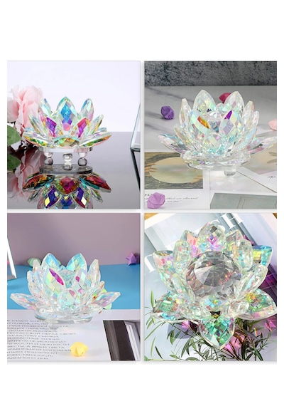 Chacha Home Kristal Nilüfer Çiçeği Obje & Mumluk - Lüks Cam Lotus Sehpa Ve Konsol Dekoru 15 Cm / 10 Cm / 8 Cm / 6 Cm Mini