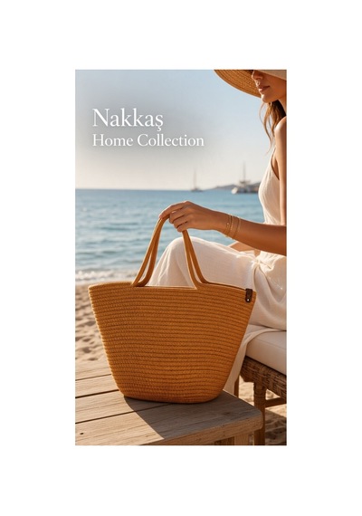 Nakkaş Home Collection Jüt Çanta Kadın Hasır Çanta, Plaj Çantası, Omuz Ve Günlük Kullanım Çantası-sarı-45x30 Cm