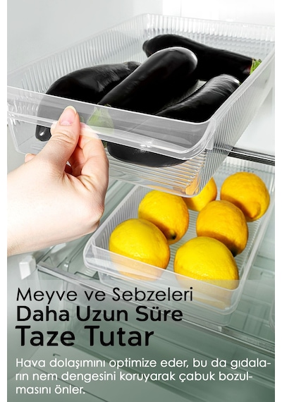 5 Adet Dolap İçi Buzdolabı Düzenleyici - Buzdolabı Organizer Sepet Meyve Sebze Saklama Kabı 4 Litre Şeffaf