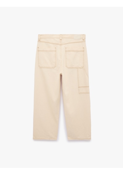 Koton Normal Bel Pamuklu Cepli Rahat Kalıp Barrel Fit Jean Pantolon Ekru 7wam40154nd