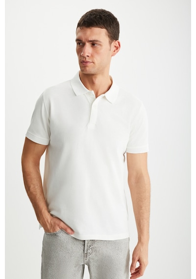 Grimelange Tarnex Erkek %100 Pamuk Kısa Kollu Regular Fit Ekru Polo Yaka T-shirt