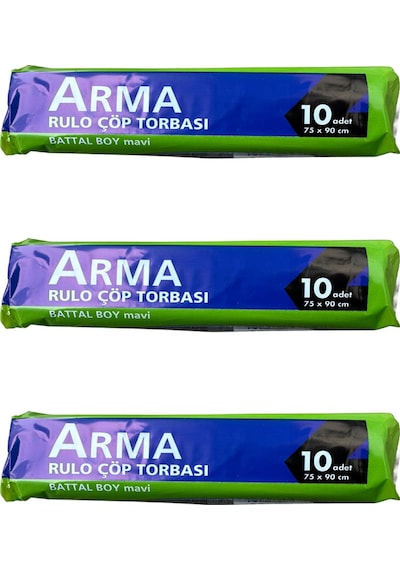 Arma Battal Boy 70 Lt. Mavi Çöp Torbası Poşeti - 75 X 90 Cm / 10 Adetlik 3 Rulo