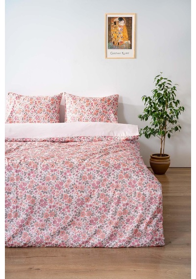 Çift Kişilik Nevresim Takımı Pamuklu Desenli Pembe Bahar 200x215 Cm Pembe