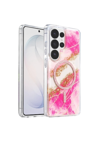 Onegif Samsung Uyumlu Galaxy S26 Ultra Lotus Simli Magsafe Kapak - Pembe