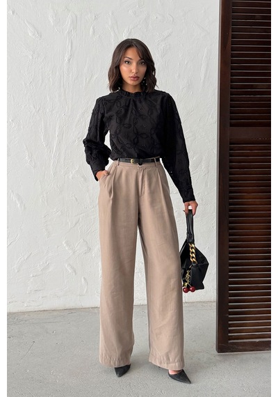 Verymoda İşlemeli Uzun Kollu Kadın Bluz - Şık Ve Modern- F1993 Siyah