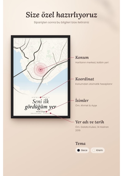 Kişiye Özel Harita Posteri Çerçeveli Seni İlk Gördüğüm Yer Hediye Tablo Siyah