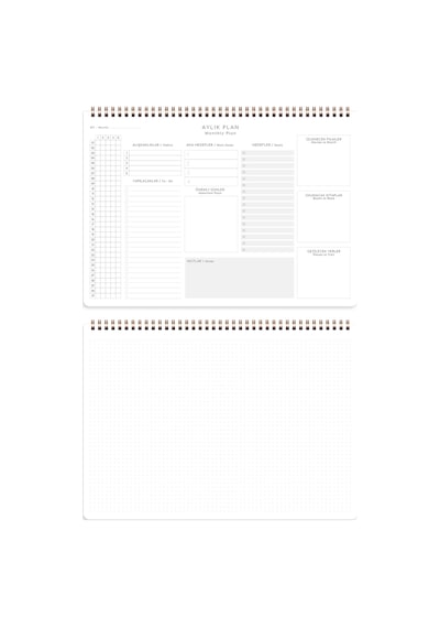 Süresiz Haftalık Spiralli Masaüstü Planlayıcı 24x34 Cm - Desk Planner Bordo Bordo