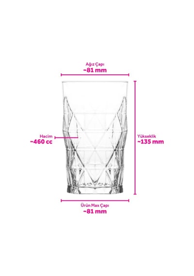 Lav Keops Cam Meşrubat Bardağı 6'lı 460 ml (Büyük Su/Kokteyl/Soğuk Kahve Bardağı )