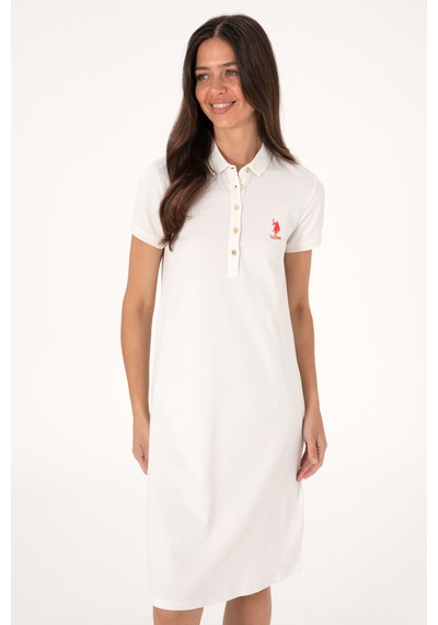 U.S. Polo Assn. Kadın Ekru Polo Yaka Mini Boy Örme Elbise 50280038-VR019