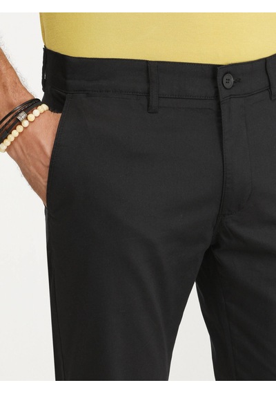 Siyah Düz Dokuma Slim Fit Casual Pamuk Karışımlı Pantolon Siyah