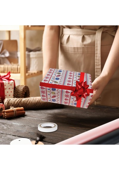 İtalyan Hediye Paketleme Kağıdı, Kar, Çam, Küre Desenli Ambalaj K