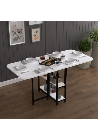 Asra Trend Metal Ayaklı Katlanır Mutfak Masası KM-31 %100 MDF Akıllı Yemek Masası Beyaz