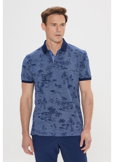 AC&Co / Altınyıldız Classics Erkek Indıgo Slim Fit Dar Kesim %100 Pamuk Desenli Polo Yaka Tişört Indıgo